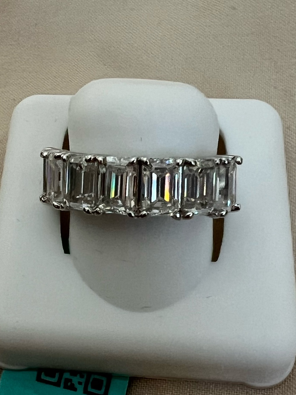 Silver 9.35 Emerald-Cut Moissanite Eternity Band - White